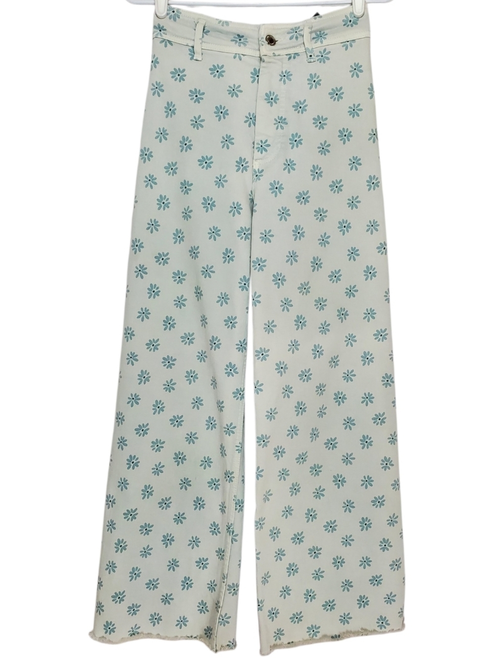7653 * Zara Marine Straight Leg Floral Daisy Print Jeans Light Wash Size 2